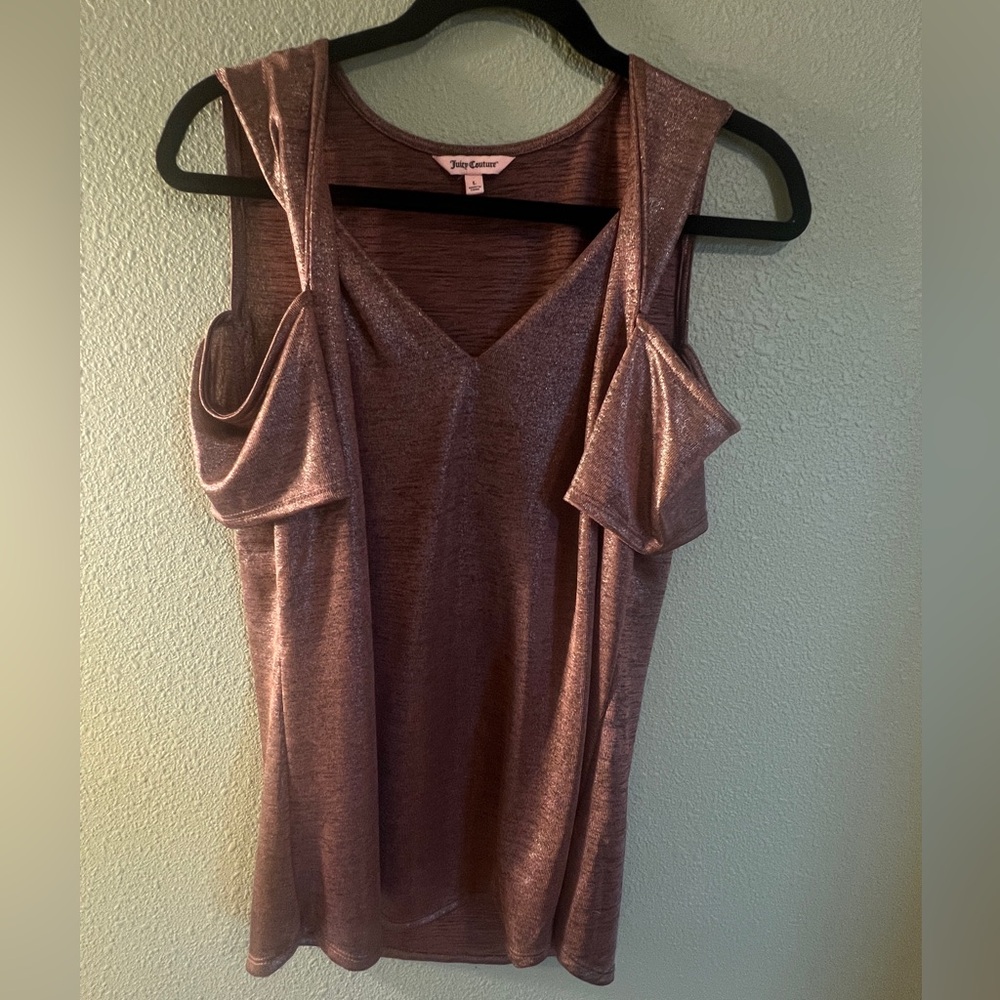 Juicy Couture Shimmering copper cold shoulder Top size large